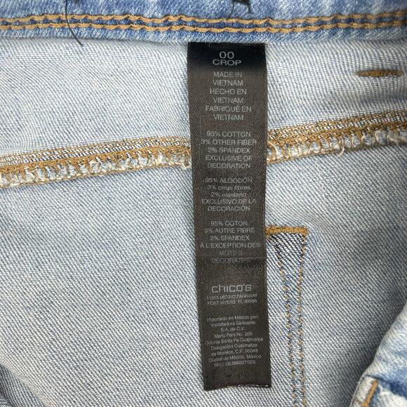 Chico's So Slimming Girlfriend Destructed Crop Jeans Light Wash Size 00 - Picture 11 of 11